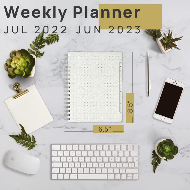 Photo 1 of Essentials Weekly Planner 2022-2023, POPRUN Daily Monthly Calendar Agenda 6.5'' x 8.5'', Vertical Academic Year July 2022 - June 2023 Simplified Bullet Dotted Journal with Transparent Plastic Cover