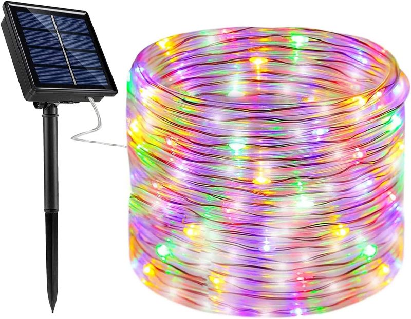 Photo 1 of 100LED Solar Rope Strip Lights,WONFAST Waterproof 39ft/12M Copper Wire Outdoor Tube Pipe Fairy String Lights for Christmas Garden Yard Path Fence Tree Backyard(Multicolor)
