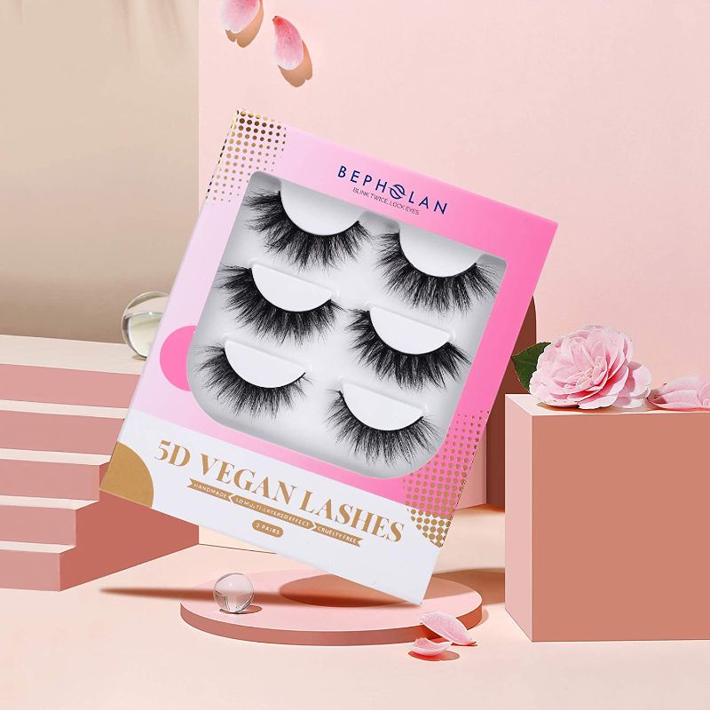 Photo 1 of BEPHOLAN False Eyelashes|3 Pairs Different Styles Faux Mink Fake Eyelashes|5D Multi-Layerd Effect|100% Handmade & Cruelty Free|Super Light Comfortable To Wear|Vegan Lashes XMZ271
