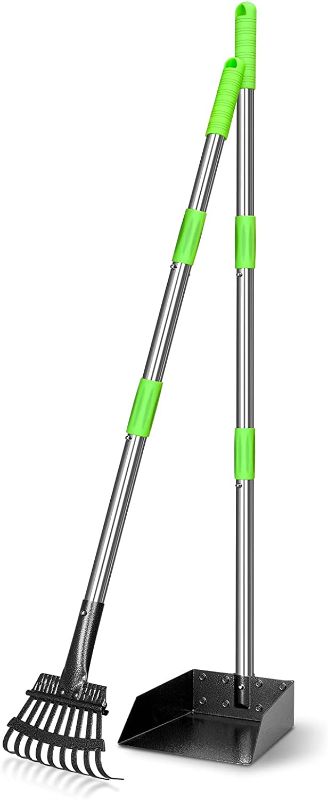 Photo 1 of  Pooper Scooper, Dog Pooper Scooper Long Handle Stainless Metal Tray and Rake Set for Medium Small Dogs Heavy Duty (Green)