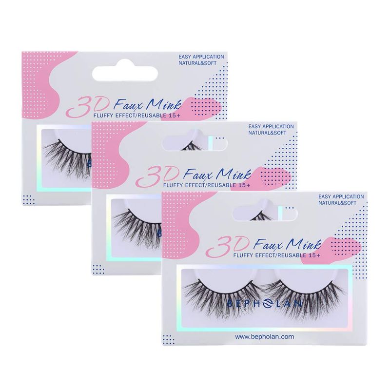 Photo 1 of BEPHOLAN 3 Pairs False Eyelashes Synthetic Fiber Material| 3D Faux Mink Lashes| Natural Round Look| Reusable| 100% Handmade & Cruelty-Free| XMZ140
