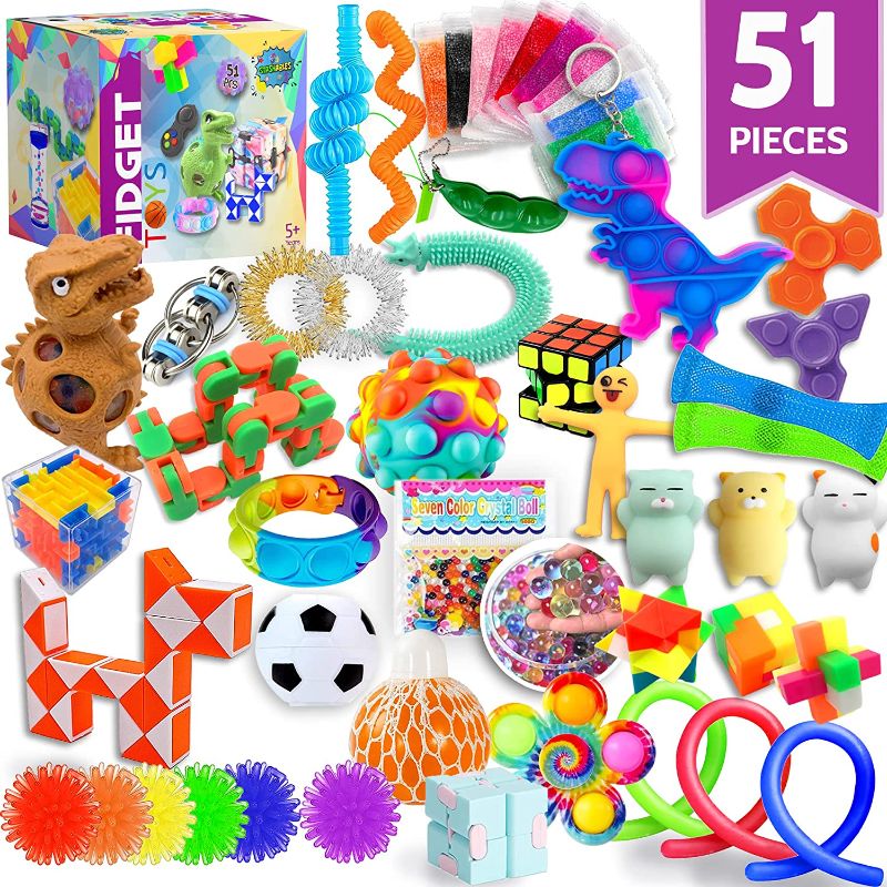 Photo 1 of (51 Pcs) Fidget Toys Pack, Popits Fidgets Set for Classroom Rewards, Sensory Toys Autism Autistic ADHD Children, Bulk Fidget Set with Pop it Fidget Spinners Figet Cubes Fidget Rings and More
