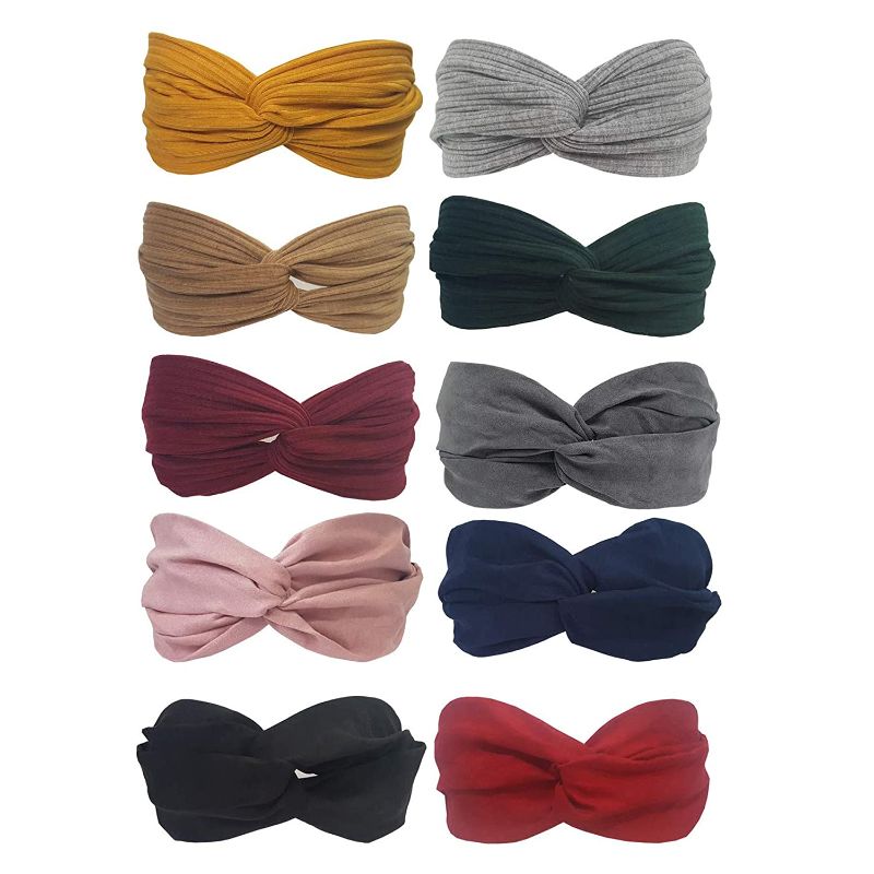 Photo 1 of 10pcs Boho Twist Headbands for Women and Girls - Elastic Cloth Headbands - Fashion Headbands for every day in Vintage Style - Criss Cross Head Wraps
