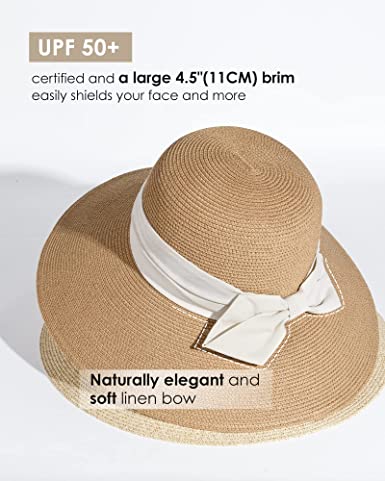 Photo 1 of FURTALK Wide Brim Womens Sun Hat Straw Beach UV Protection Hats Summer Caps UPF50+
