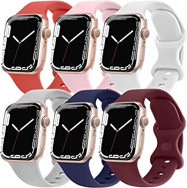 Photo 1 of 
Sport Bands Compatible with Apple Watch Band 38mm 40mm 41mm 42mm 44mm 45mm Series 7 6 5 4 3 SE, Soft Silicone Waterproof Glitter Replacement Wristbands for Women Men, 6 Pack