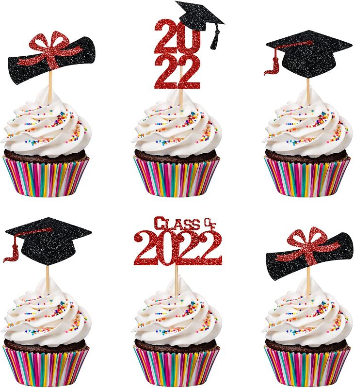 Photo 1 of 
Graduation Cupcake Toppers 2022 Red, 24Pcs Glitter Class of 2022 Cupcake Picks for Graduation Party Decorations 2022 Red and Black