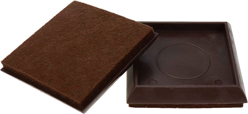 Photo 1 of  Dark Brown 2" Square Hard Rubber Furniture Coasters with Anti-Sliding Felt Pad Suitable for Floors 8pcs