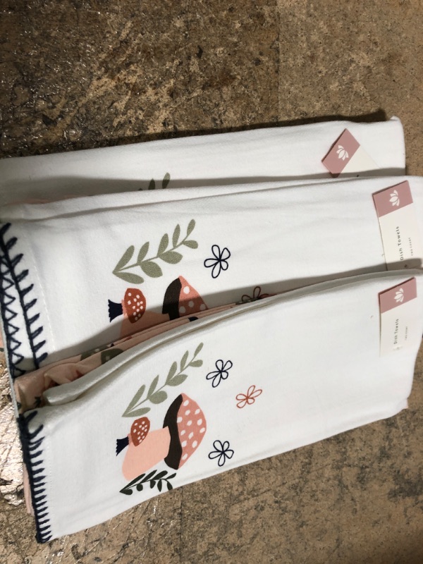 Photo 1 of 2 NEW Cotton Mushroom Kitchen Towels with ADORABLE Mushrooms ~ White and Pink - 3 packs
