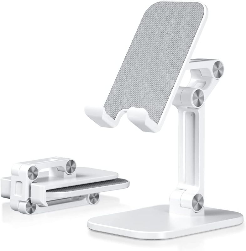 Photo 1 of Cell Phone Stand, Fully Foldable, Angle Height Adjustable Cell Phone Stand, Suitable for 4-13 Inches Phones and Tablets (Ivory White)
