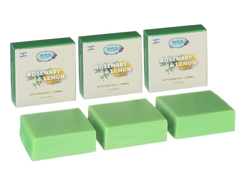 Photo 1 of 
DEAD SEA Dead Sea Salt Bar Soap, Rosemary and Lemon scented 5 fl.oz Soap 3PK, Contains Minerals, Shea Butter and Argan oil - For Problem Skin, Skin Detox, Eczema, Psoriasis, Acne, Natural. All Skin Types Face And Body


