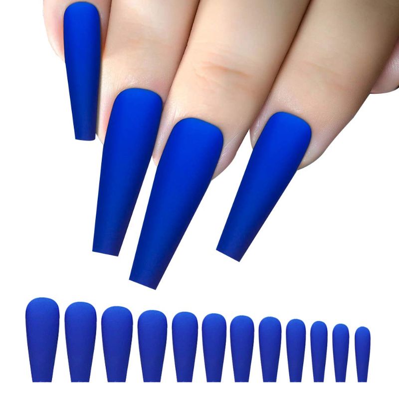 Photo 1 of Matte Solid Color Nail Tips,Acrylic False Nail Tips Press on Nails, Ballerina Coffin Matte Fake Nails,Reusable Acrylic Solid Color Full Cover Fake Nails, with Provide Exquisite Gifts Set for DIY Nail Art Salon Women Girls, 24 PCS (Blue)
