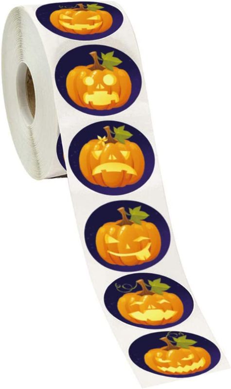 Photo 1 of 1.5 Inch Pumpkin Sticker Round Halloween Sticker 500 Labels Per Roll, Circle Face Stickers for Halloween Party Decoration
