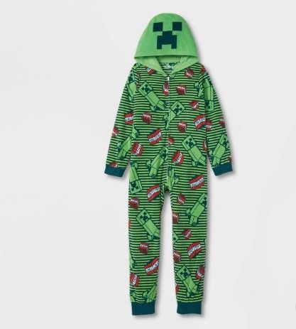 Photo 1 of Boys Minecraft Union Suit Blanket Sleeper Pajamas TNT Creeper (X-Small) Green
