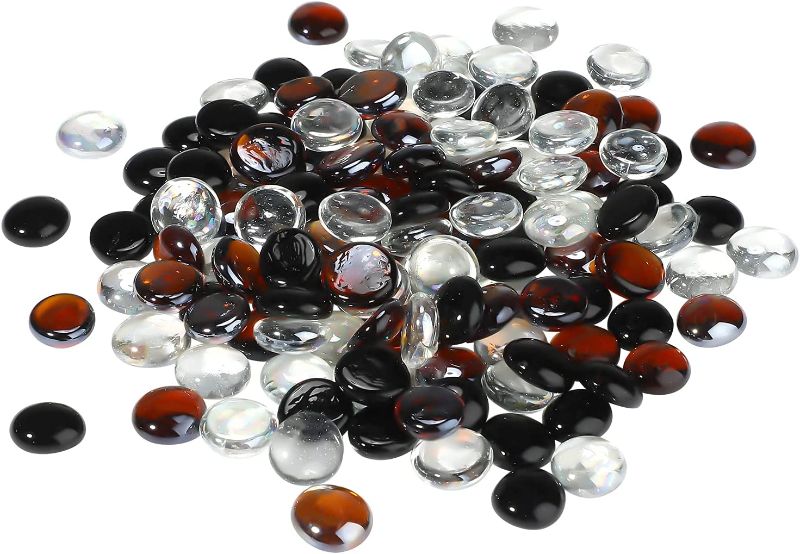 Photo 1 of 10 LB Flat Glass Marbles Decorative Stone Beads 3/4 Inch for Vases Fish Tank Pebbles Stones Aquarium Gems Floral Display (Black, Transparent, Amber)
