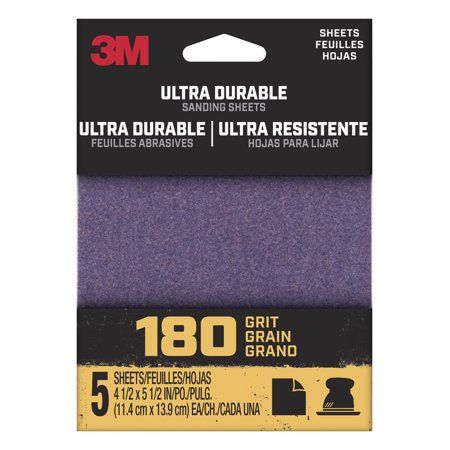 Photo 1 of 3M Ultra Durable 5.5 in. L X 4.5 in. W 180 Grit Aluminum Oxide Sanding Sheet 5 Pk
