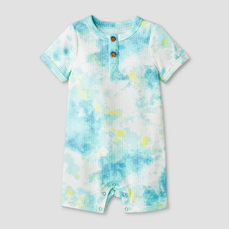 Photo 1 of Baby Boys' Tie-Dye Rib Henley Romper - Cat & Jack™ SIZE 0-3M + Toddler Boys' SKINNY Fit Jeans - Cat & Jack™ Denim Blue SIZE 12M