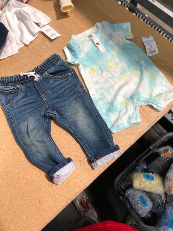 Photo 2 of Baby Boys' Tie-Dye Rib Henley Romper - Cat & Jack™ SIZE 0-3M + Toddler Boys' SKINNY Fit Jeans - Cat & Jack™ Denim Blue SIZE 12M