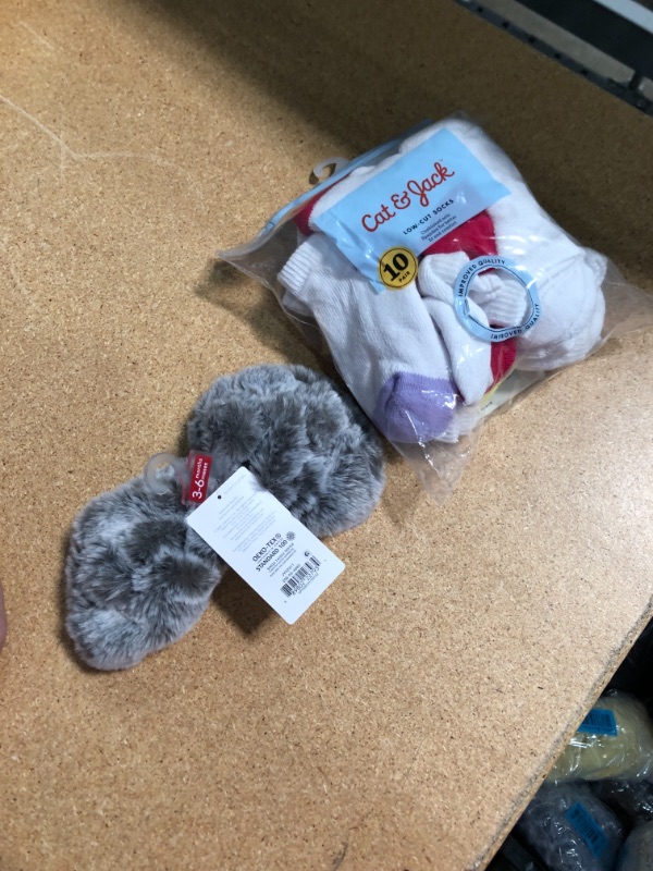 Photo 2 of (2 ITEM BUNDLE) Girls' Athletic Socks - Cat & Jack™ SIZE 5.5-8.5 + Carter's Just One You Baby Bear Construction Slippers - Gray 3-6M