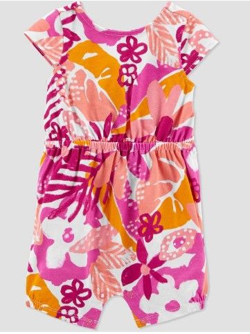 Photo 1 of 3 ITEMS)))) Carter's Just One You® Baby Girls' Abstract Tropical Floral Romper - Orange/Purple SIZE 9M + Toddler Girls' Bike Shorts - Cat & Jack SIZE 2T + Toddler Boys' Woven Pull-on Shorts 2T