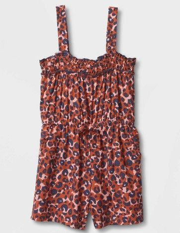 Photo 1 of 2 ITEMS) Toddler Girls' Animal Print Smocked Romper - Cat & Jack™ Brown SIZE 2T + Toddler Girls' Tie-Dye Rainbow Short Sleeve T-Shirt - Cat & Jack™ SIZE 3T (RAINBOW SHIRT HAS SOME SMALL STAINS)