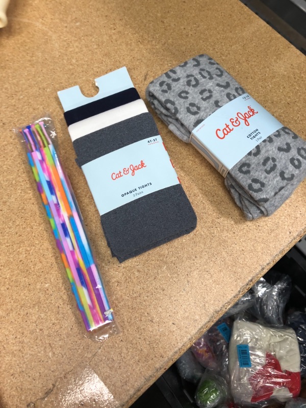 Photo 2 of (3 ITEMS) Toddler Girls' 3pc Nylon Tights - Cat & Jack™ Navy/White/Gray SIZE 4T-5T + Girs' Cotton Eopard Printed Tights - Cat & Jack™ SIZE 12-14 +Push Pop Bubble Bracelet Fidget Toy, Wearable Wristband Fidget Sensory Toys, Hand Finger Press Silicone Brace