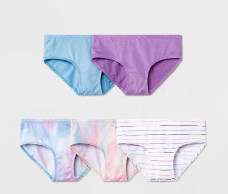 Photo 1 of 8 ITEMS)) Girls' 5pk Microfiber Tie-Dye Underwear - art class™ (4 PAIRS MEDIUM AND ONE PAIR XL) + 2 PAIR JOJO SIWA UNDERWEAR SIZE 4 + CAT AND JACK SMILEY UNDERWEAR SIZE XL