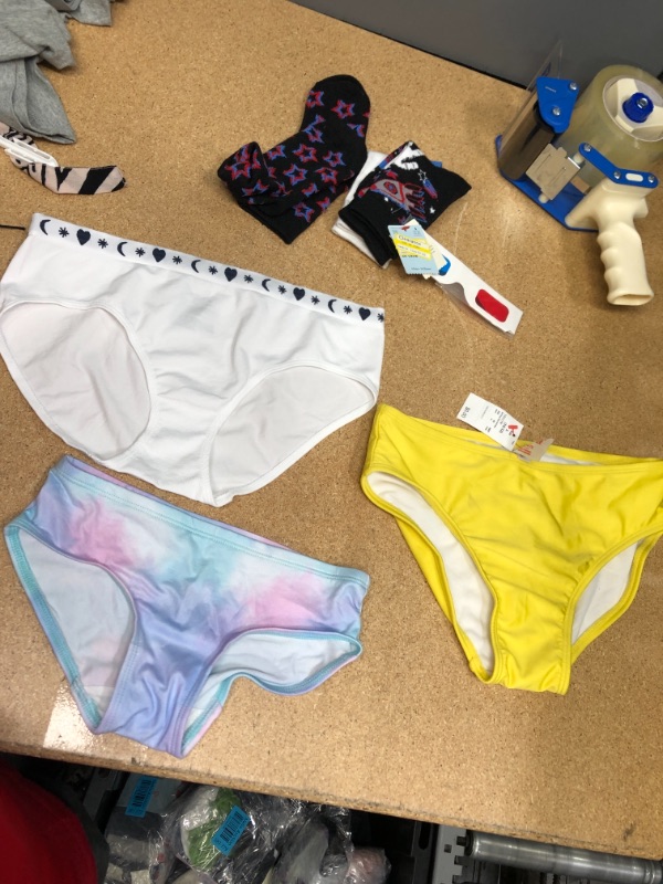 Photo 2 of 4 ITEMS))) Girls' Polka Dot 2pc Bikini Set - Cat & Jack™ (MISSING TOP) SIZE L + ART CLASS TIE DIE UNDERWEAR SIZE M + CAT AND JACK GIRLS UNDERWEAR SIZE XL + Boy' 3pk 3D Glae Pacehip Crew Ock - Cat & Jack™ SIZE 5.5-8.5