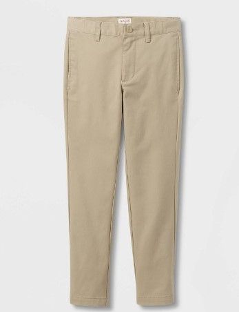 Photo 1 of Boys' Straight Fit Uniform Chino Pants - Cat & Jack™ Dark Khaki SIZE 14 + Boys' Short Seeve Stretch Pique Uniform  Shirt - Cat & Jack™ SIZE L (12/14)