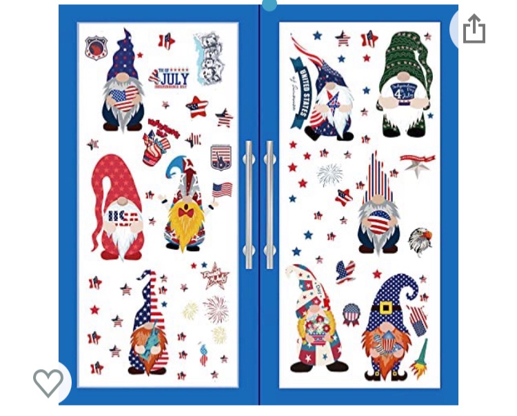 Photo 1 of Bundle of 2 -- (1) 90PCS Fourth of July Gnome Window Clings Decorations - Large Removable 4th of July Window Decal Stickers for Independence Day Decorations / (1) Honeybee Baby Shower Games - Horror or Labor, 31 Cards(Attach Answer Card), Baby Shower Game