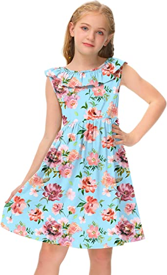 Photo 1 of BesserBay Girl's Elastic Waist Ruffle Sleeveless Summer Midi Backless Dress 7-8 
