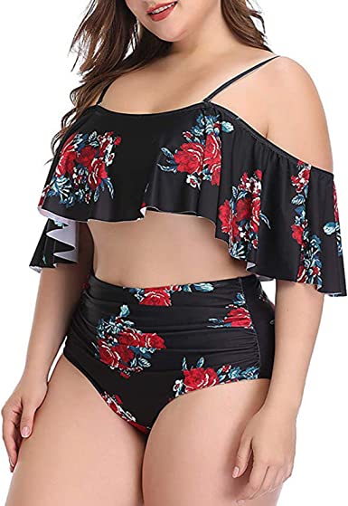 Photo 1 of **Missing Bottom**LLFA Women's Plus Size Bikini Swimsuit for Womens Two-Piece Ruffled Bikini Off-Shoulder high Waist Suit xl
