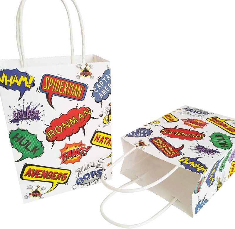 Photo 1 of 8.2×5.9×3.1 inche (16 pcs),Gift Paper Bag for Kids Birthday and Superhero Theme Party,Small White 