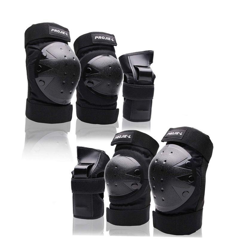 Photo 1 of  Knee Pads Elbow Pads Wrist Guards Youth/Adult Protective Gear Set for Skateboarding Roller Skating Cycling Bike BMX Bicycle Scootering 3Pairs  (Black, Medium)
