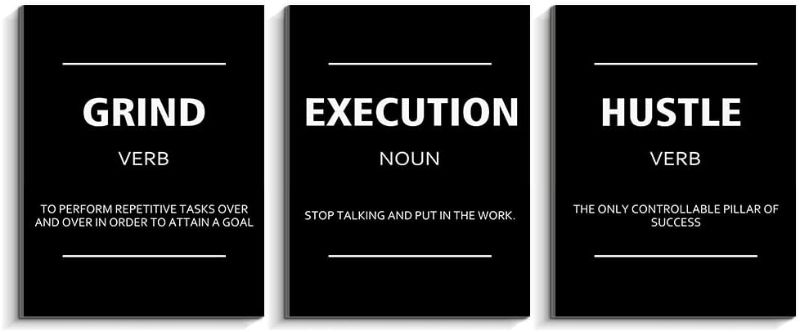 Photo 1 of 2 Pack Motivational Wall Art, Grind Execution Hustle Office Art Affirmation Inspirational Wall Art Motivation Quotes Pictures Modern Inspiring Office Decor Wall Art For Office Gym Decorations (Grind Black)
