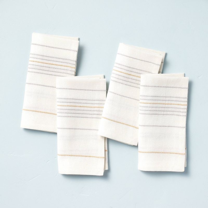 Photo 1 of 2 sets of 4pk Asymmetrical Stripe Cloth Napkin Set Gold/Gray - Hearth & Hand™ with Magnolia