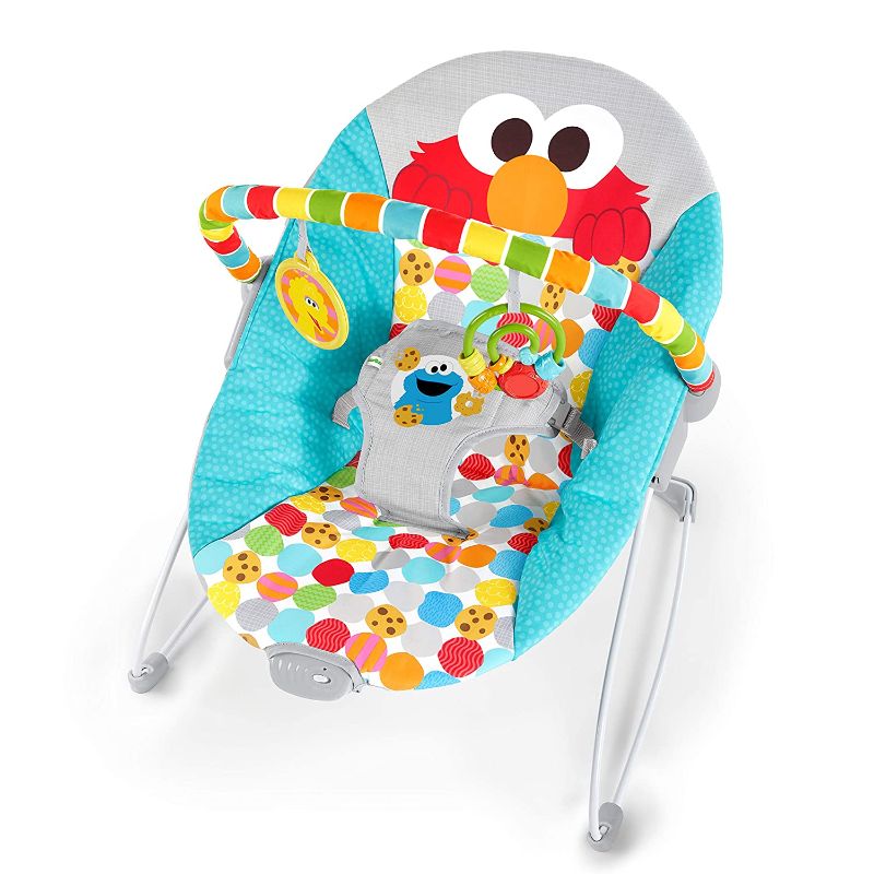 Photo 1 of Bright Starts Sesame Street Baby Bouncer Soothing Vibrations Infant Seat - I Spot Elmo! with Cookie Monster and Big Bird - Removable Toy Bar, 0-6 Months Up to 20 lbs