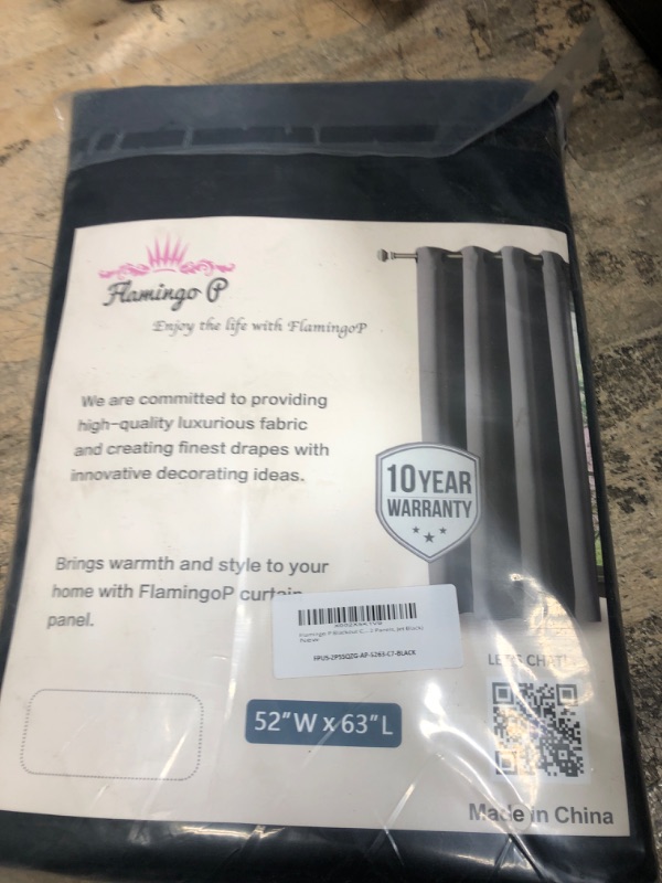 Photo 2 of 100% Blackout Curtains Thermal Insulated Window Curtains 63 inch Length Rod Pocket and Back Tab Curtain Panels for Bedroom Full Light Blocking Drapes with Black Liner, Jet Black- 52" x 63" 