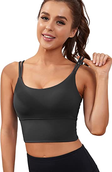 Photo 1 of Everrysea Womens Longline Sports Bra Padded Yoga Workout Crop Tank Tops Strappy Camisole Fitness Shirts SIZE XL