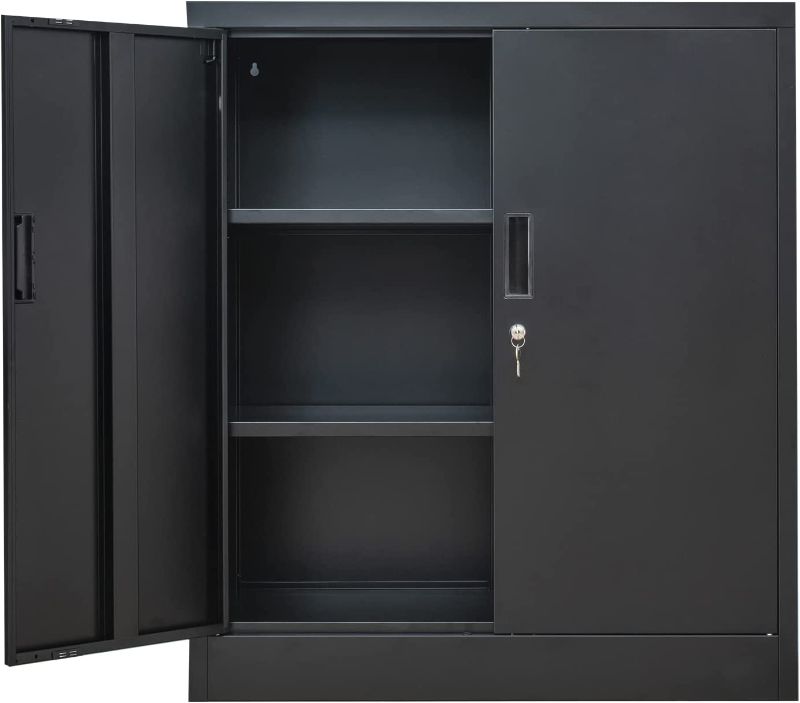 Photo 1 of *DENTED**
CJF Metal Storage Cabinets with Shelves and Doors, Steel Locking Cabinet for Home Office, Garage, Utility Room and Basement, 36.2" H x 31.5" W x 15.7" D (Black)
