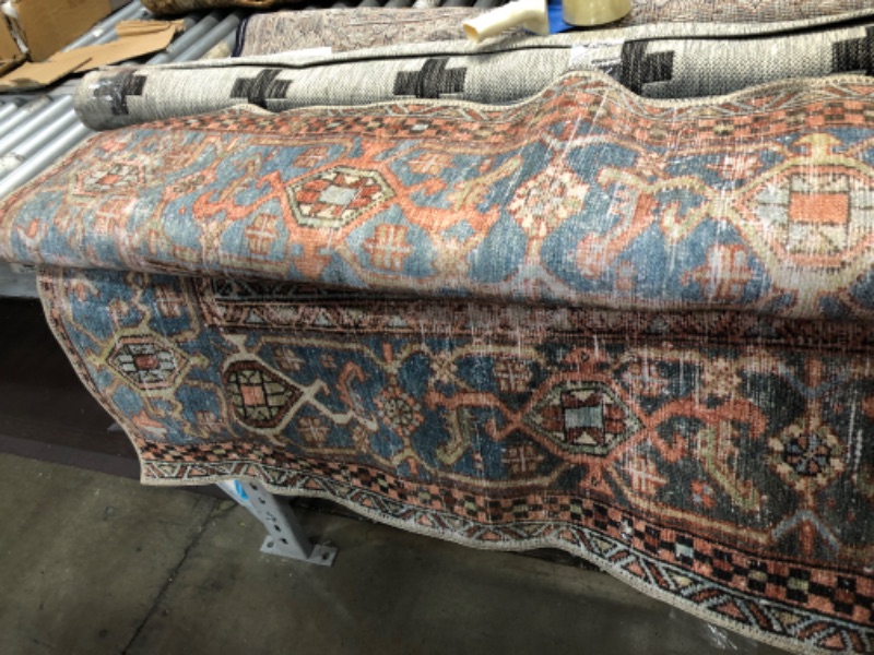 Photo 3 of **used - needs cleaning** 
 Rugs Loren 8'4" X 11'6" Printed Polyester Rug in Terracotta and Blue
