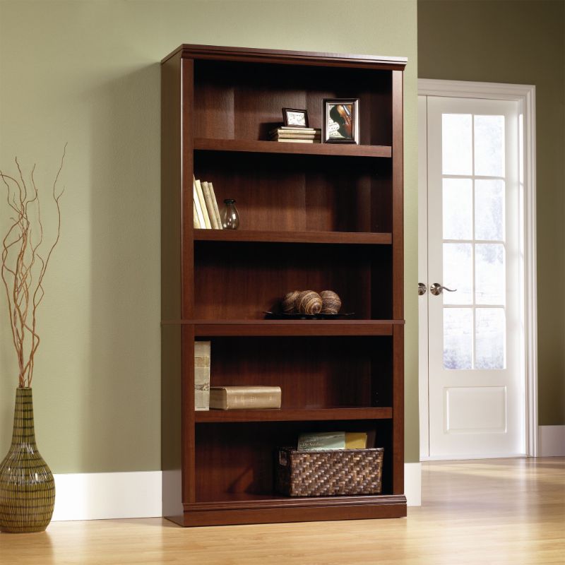 Photo 1 of **DAMAGED WOOD- MISSING HARDWARE**
Cherry 5-Shelf Bookcase - Storage
