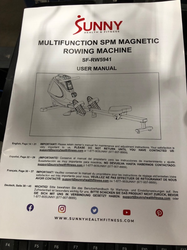 Photo 5 of **missing metal piece** PARTS ONLY**
Sunny Health & Fitness Premium Magnetic Rowing Machine