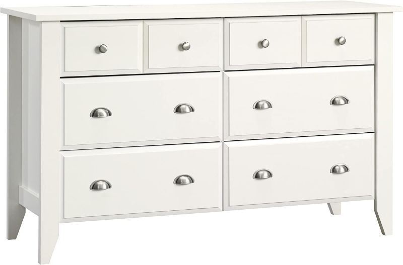 Photo 1 of **WOOD ONLY** MISSING PARTS 
Sauder Shoal Creek Dresser, Soft White finish, L: 54.65" x W: 18.43" x H: 33.03",
