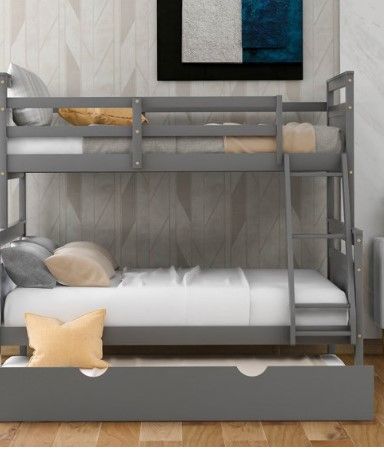 Photo 1 of *Incomplete Set*
Box 1 of 2
OVERDRIVE Twin over Full Bunk Bed with Twin Size Trundle, Ladder and Safety Guardrail for Kids, Teens, Adults, Convertible to 2 Separated beds, Gray
