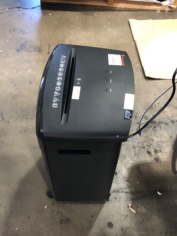 Photo 4 of **NOT FUNCTIONAL-PARTS ONLY**
Bonsaii 20-Sheets Heavy Duty Cross-Cut Paper and Credit Card Shredder with 6.6 Gallon Pullout Basket and 4 Casters, 20 Minutes Running Time, Black (C222-A)
