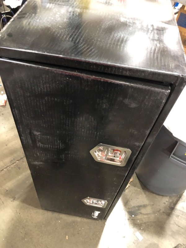 Photo 2 of **DENTED-MINOR SCRATCHES**
Buyers Steel Underbody Truck Box W/ Stainless Steel T-Handle - Black 18x18x48 - 1702310
