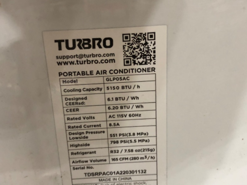 Photo 3 of **unsteady**minor damage**
TURBRO Greenland 8,000 BTU Portable Air Conditioner, Dehumidifier and Fan, 3-in-1 Floor AC Unit for Rooms up to 300 Sq Ft
