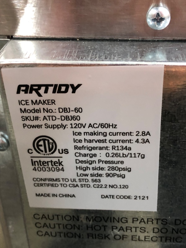 Photo 2 of **DAMAGED**
Artidy Commercial Ice Maker Machine, 100LBS/24H Clear Square Ice Cube,33LBS Ice Storage Capacity with Auto Clean and LED Temperature Display for Home,Restaurant,Bar,Coffee Shop,Kitchen