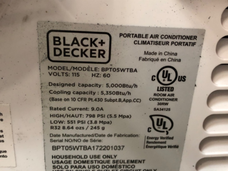 Photo 8 of **USED-DAMAGED**
BLACK+DECKER BPT05WTBA Portable Air Conditioner 5 000 BTU SACC/CEC (8 500 BTU ASHRAE) White
