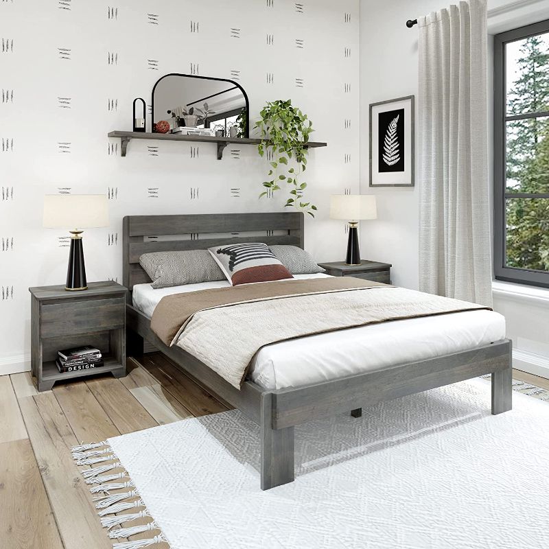 Photo 1 of **loose hardware**
Plank+Beam Rustic Wood Queen Bed Frame, Platform Bed with Headboard, Slatted, Driftwood